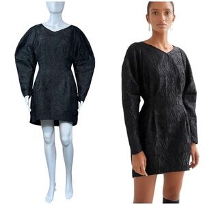 & OTHER STORIES Textured Puff Sleeve Jacquard Dress Sz 4 Goth Witchy Whimsigoth